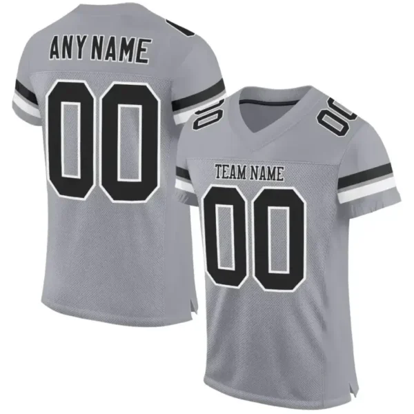 Custom Light Gray Mesh Football Jersey with Black-White