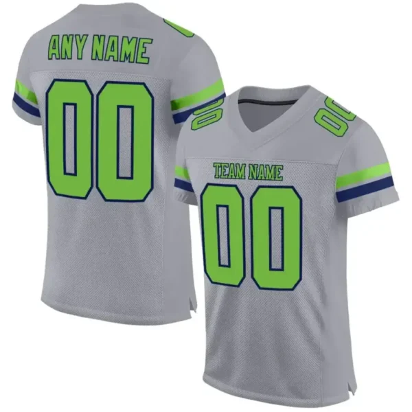 Custom Light Gray Mesh Football Jersey with Neon Green-Navy