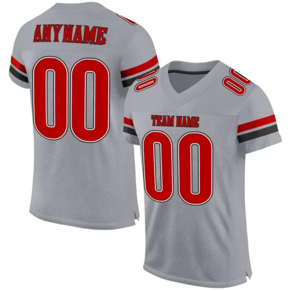 Custom Light Gray Mesh Football Jersey with Red-Black