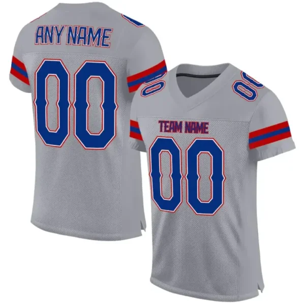 Custom Light Gray Mesh Football Jersey with Royal-Red