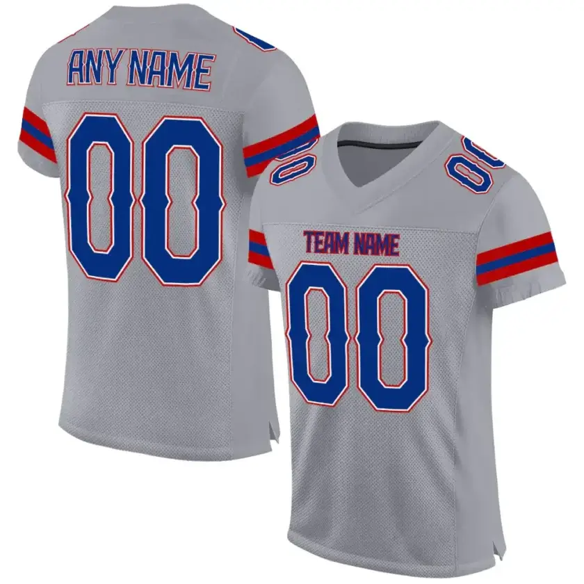 Custom Light Gray Mesh Football Jersey with Royal-Red