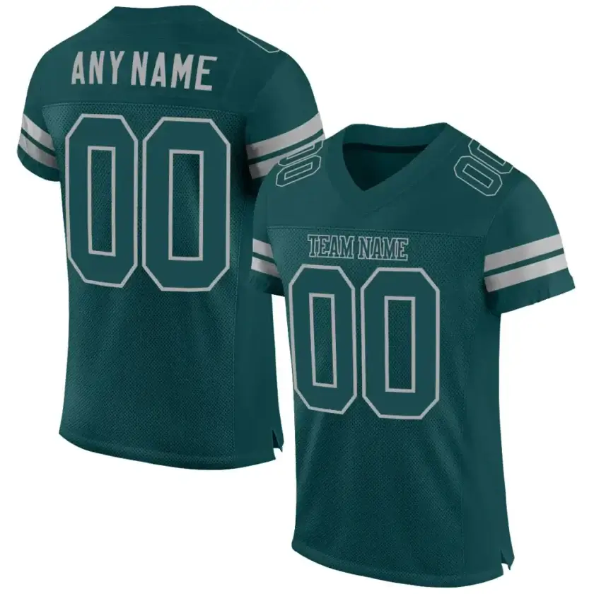 Custom Midnight Green Mesh Football Jersey with Gray