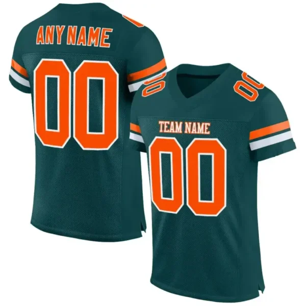 Custom Midnight Green Mesh Football Jersey with Orange-White