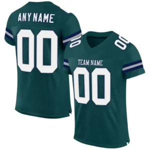 Custom Midnight Green Mesh Football Jersey with White-Navy