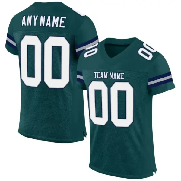 Custom Midnight Green Mesh Football Jersey with White-Navy