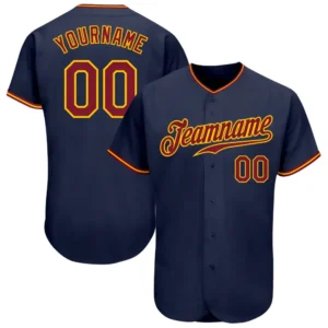 Custom Navy Baseball Jersey with Crimson-Gold