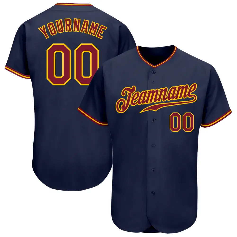 Custom Navy Baseball Jersey with Crimson-Gold
