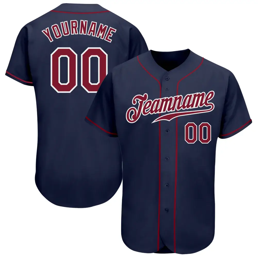 Custom Navy Baseball Jersey with Crimson-White