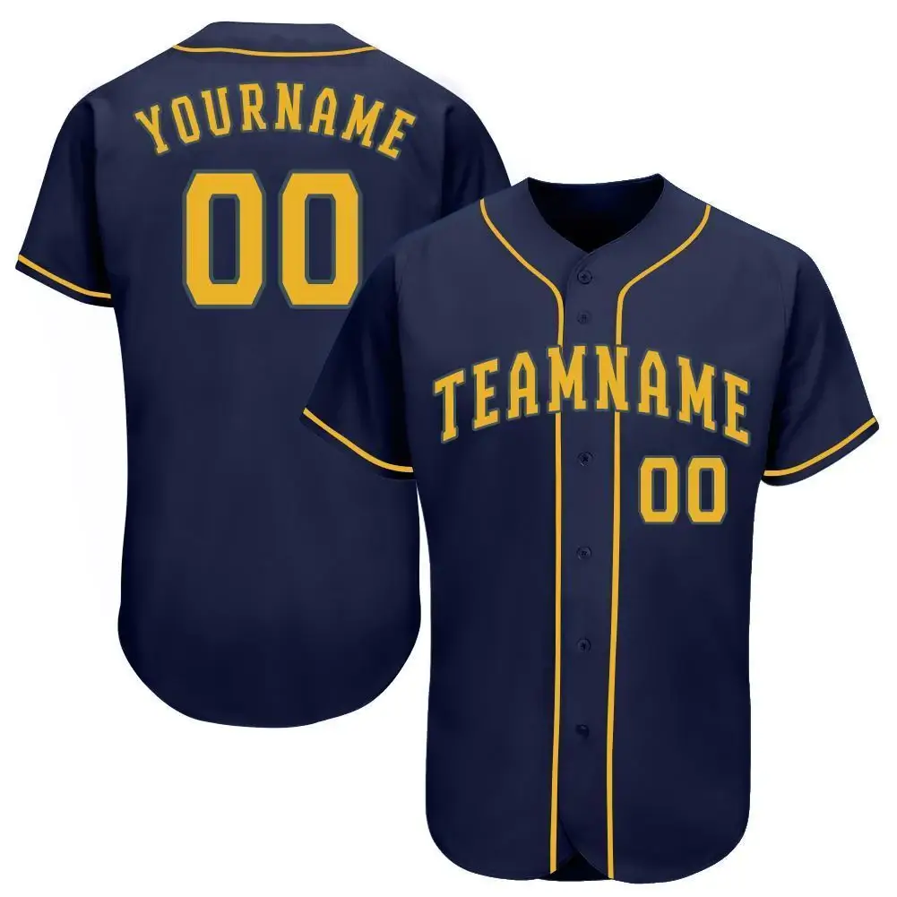 Custom Navy Baseball Jersey with Gold