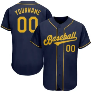 Custom Navy Baseball Jersey with Gold