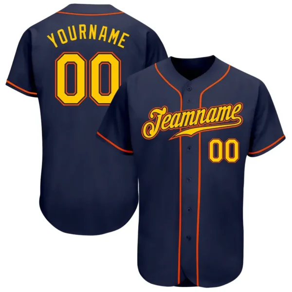 Custom Navy Baseball Jersey with Gold-Orange