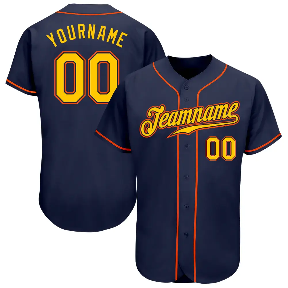 Custom Navy Baseball Jersey with Gold-Orange