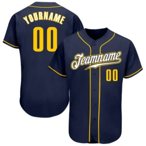 Custom Navy Baseball Jersey with Gold-White