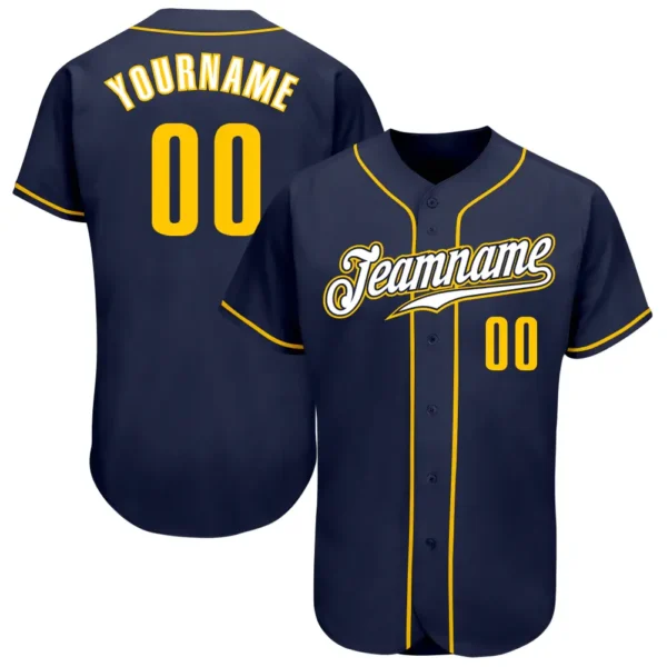 Custom Navy Baseball Jersey with Gold-White