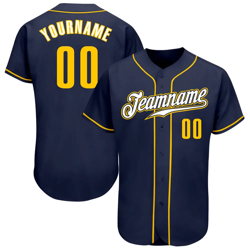 Custom Navy Baseball Jersey with Gold-White