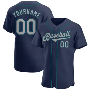 Custom Navy Baseball Jersey with Gray-Teal
