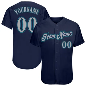 Custom Navy Baseball Jersey with Gray-Teal
