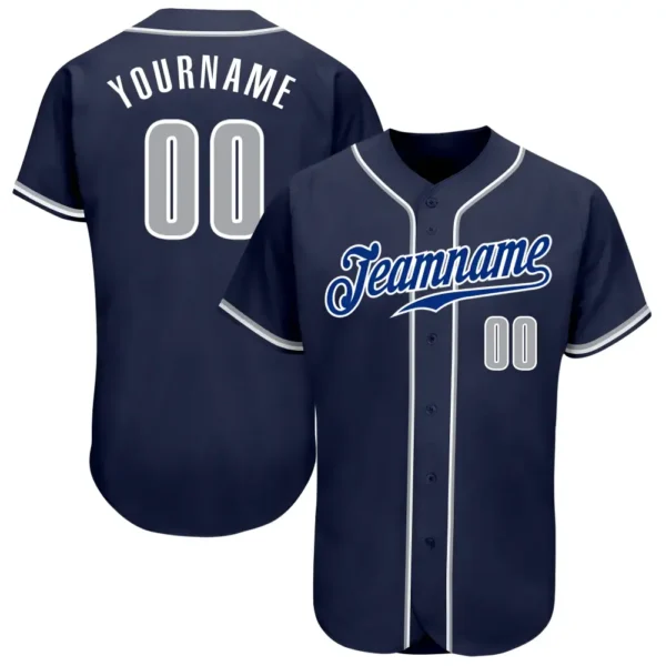 Custom Navy Baseball Jersey with Gray-White