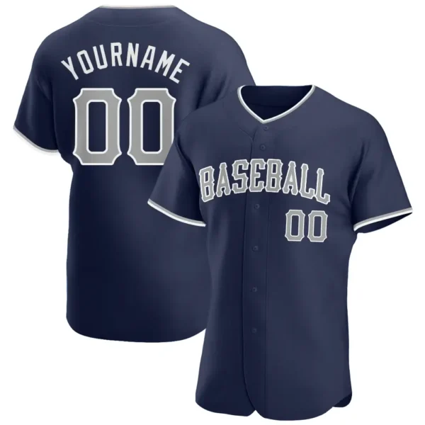 Custom Navy Baseball Jersey with Gray-White