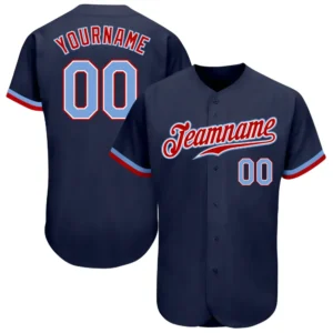 Custom Navy Baseball Jersey with Light Blue-Red