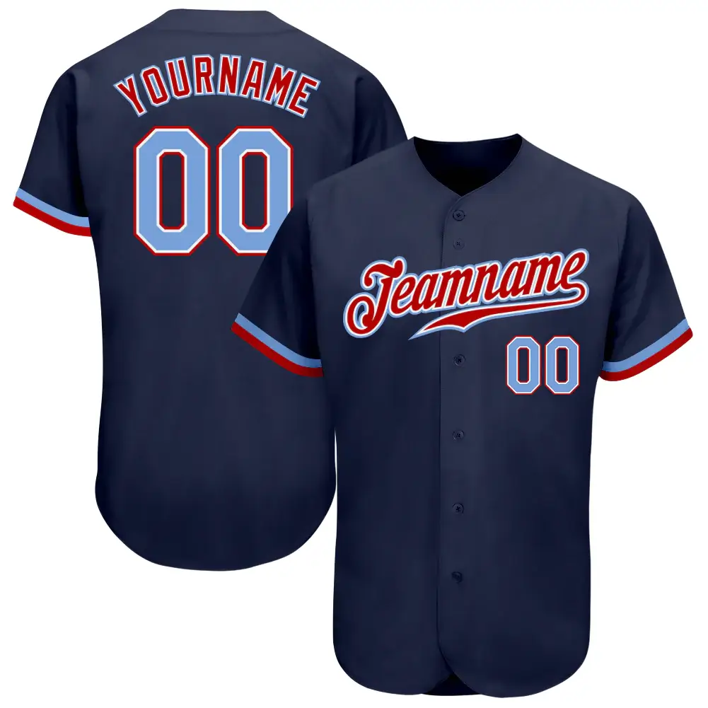 Custom Navy Baseball Jersey with Light Blue-Red