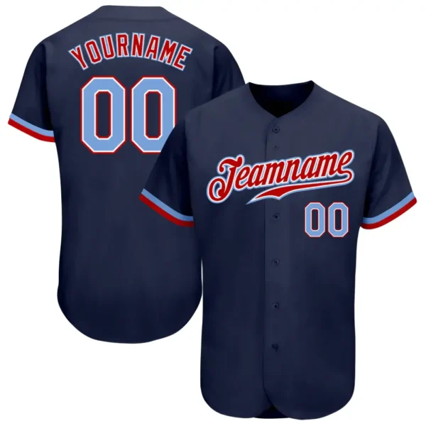 Custom Navy Baseball Jersey with Light Blue-Red