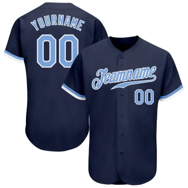 Custom Navy Baseball Jersey with Light Blue-White