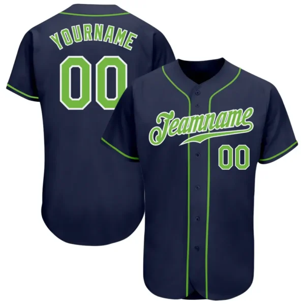 Custom Navy Baseball Jersey with Neon Green-White