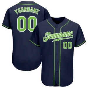 Custom Navy Baseball Jersey with Neon Green-White