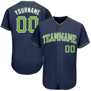 Custom Navy Baseball Jersey with Neon Green-White
