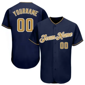 Custom Navy Baseball Jersey with Old Gold-White