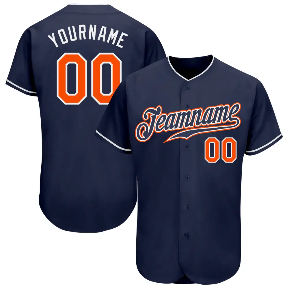 Custom Navy Baseball Jersey with Orange-White
