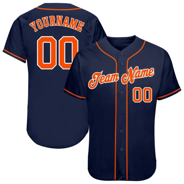 Custom Navy Baseball Jersey with Orange-White