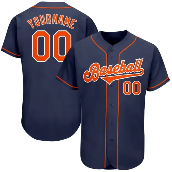 Custom Navy Baseball Jersey with Orange-White