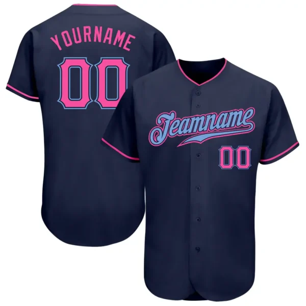 Custom Navy Baseball Jersey with Pink-Light Blue