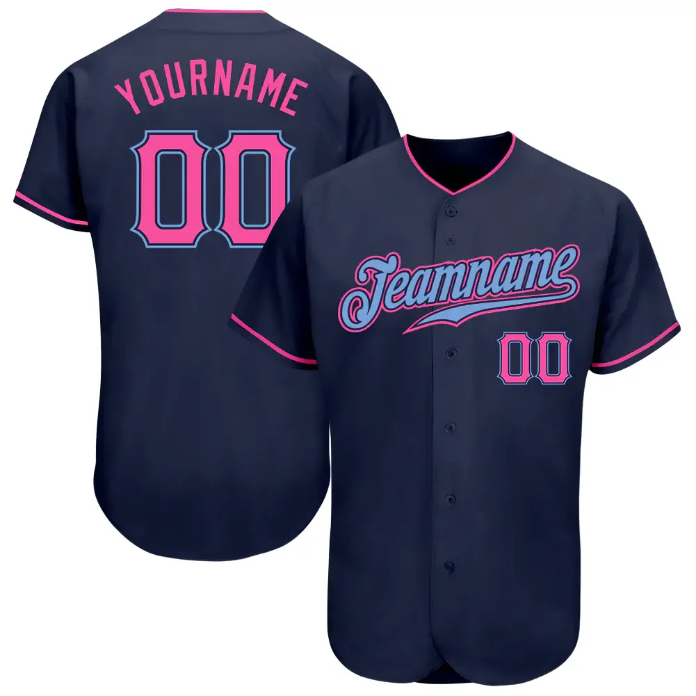Custom Navy Baseball Jersey with Pink-Light Blue