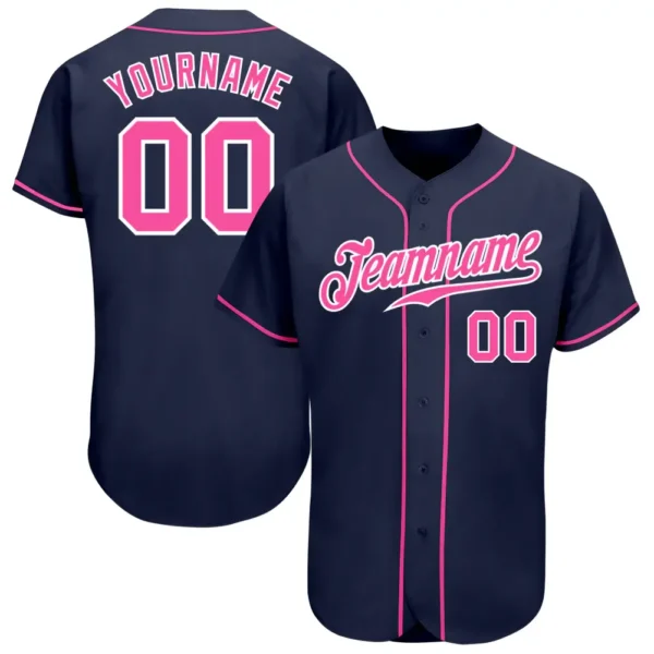 Custom Navy Baseball Jersey with Pink-White
