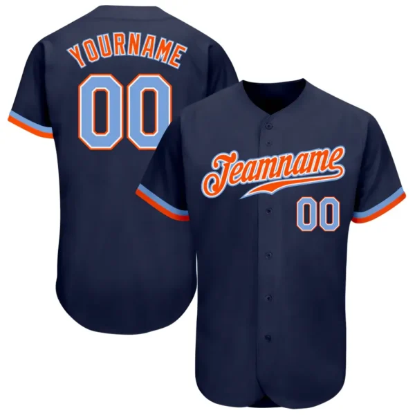 Custom Navy Baseball Jersey with Powder Blue-Orange