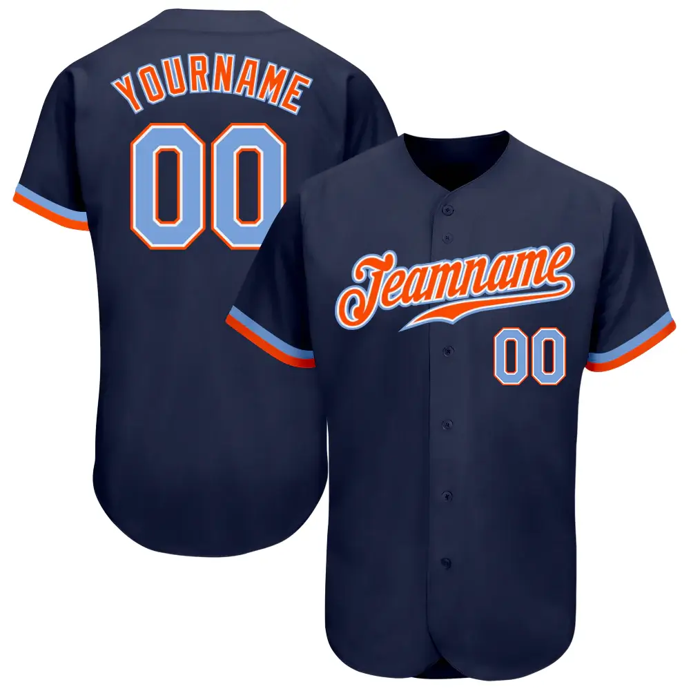 Custom Navy Baseball Jersey with Powder Blue-Orange