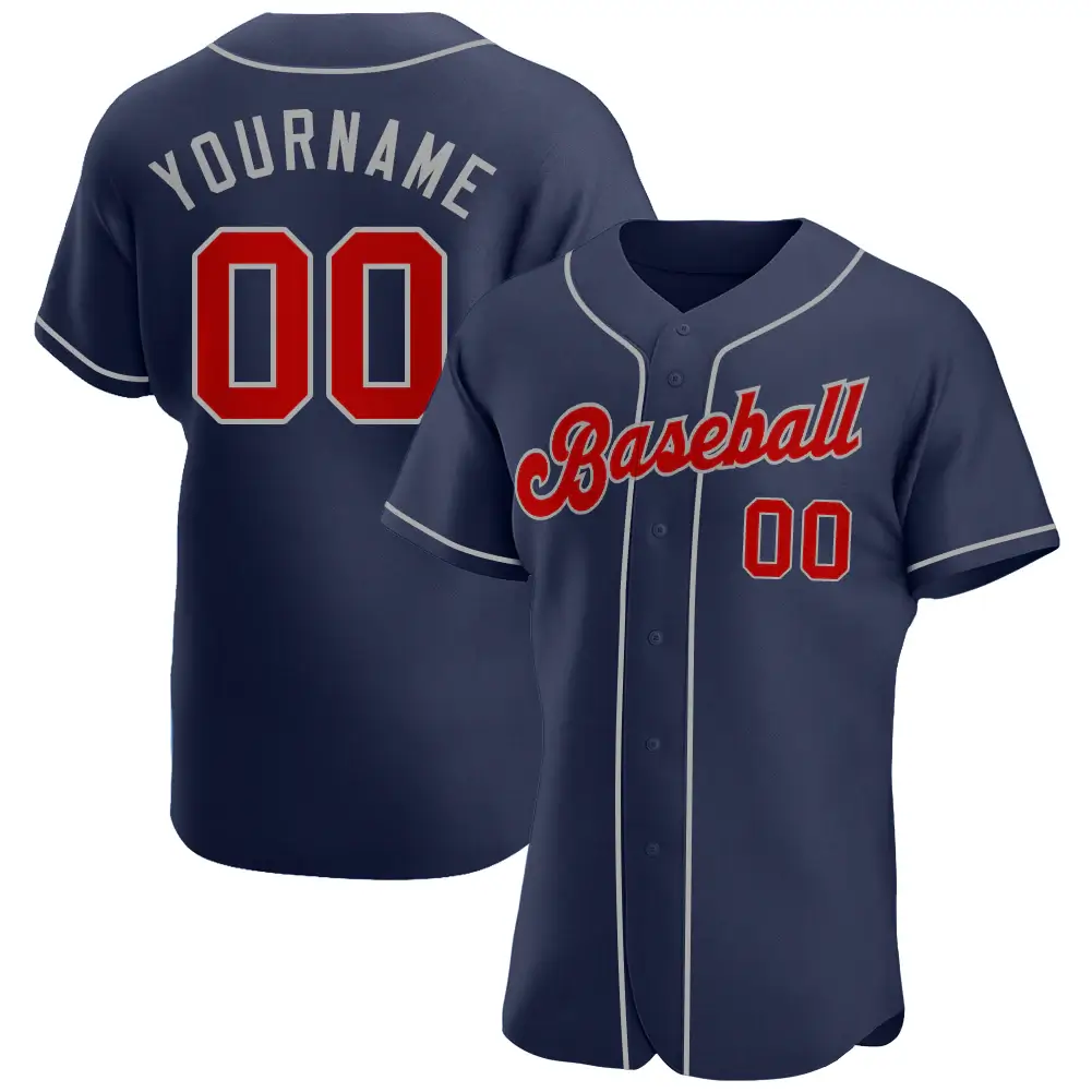Custom Navy Baseball Jersey with Red-Gray
