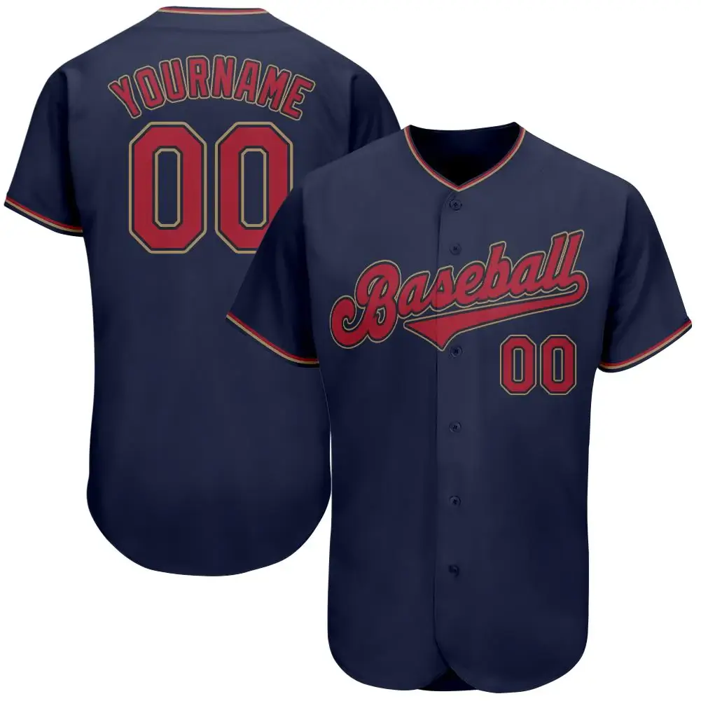 Custom Navy Baseball Jersey with Red-Old Gold