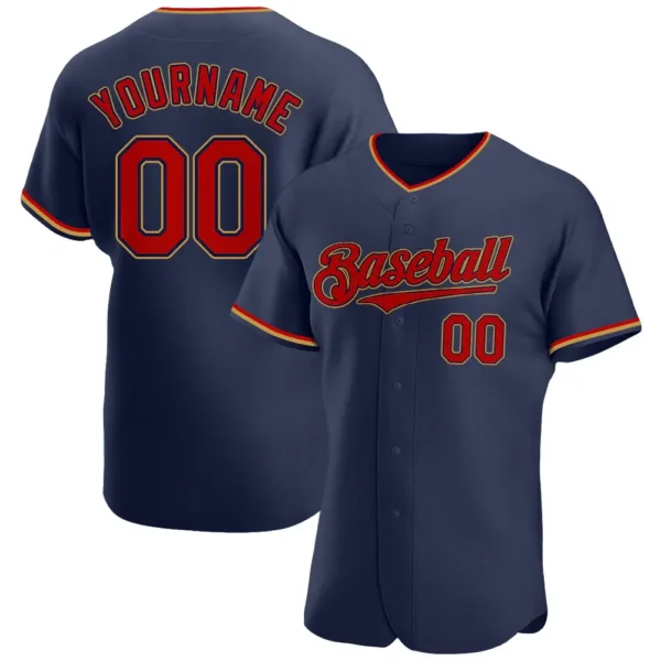 Custom Navy Baseball Jersey with Red-Old Gold