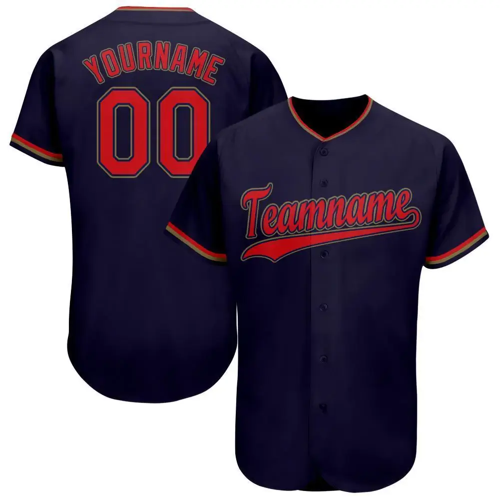 Custom Navy Baseball Jersey with Red-Old Gold