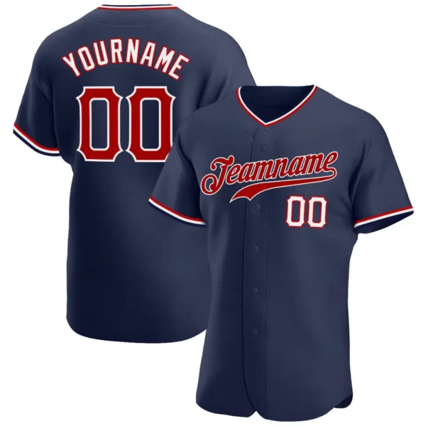Custom Navy Baseball Jersey with Red-White
