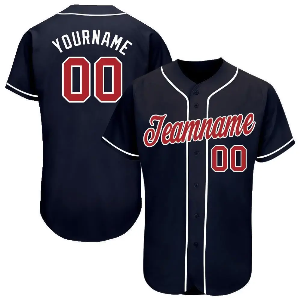 Custom Navy Baseball Jersey with Red-White