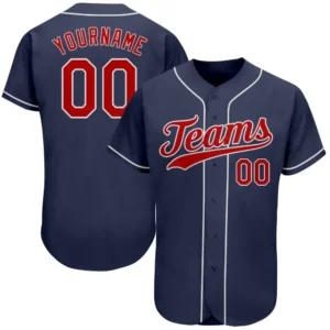 Custom Navy Baseball Jersey with Red-White