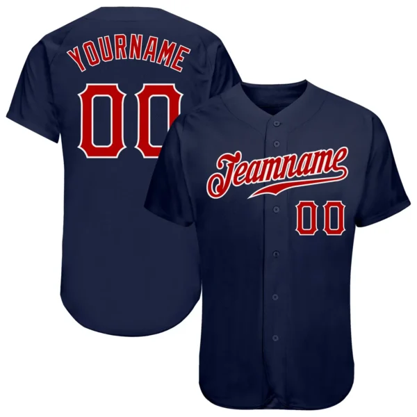 Custom Navy Baseball Jersey with Red-White