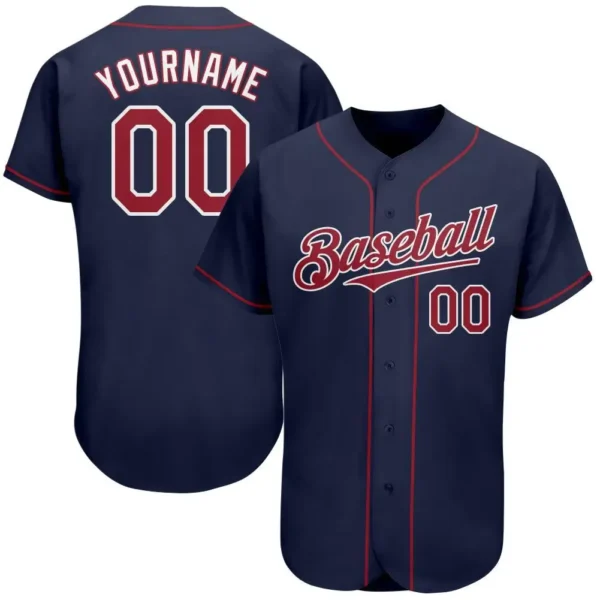 Custom Navy Baseball Jersey with Red-White