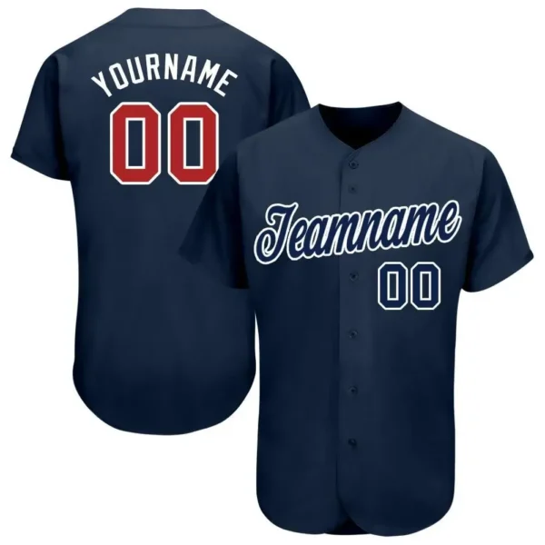 Custom Navy Baseball Jersey with Red-White