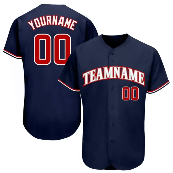 Custom Navy Baseball Jersey with Red-White
